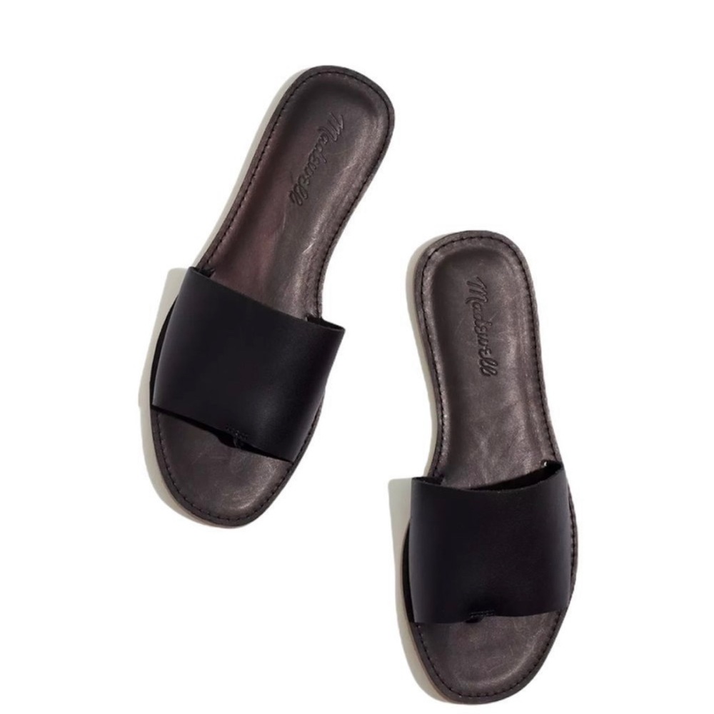 New Madewell Leather Boardwalk Post Slide in True Black Size 8.5
